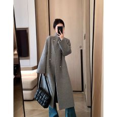 批发灰色气质宽松毛呢大衣女2025秋冬新款立领中长款呢子外套