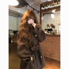 批发己出货 外套秋冬款系带收腰显瘦气质棕色大衣