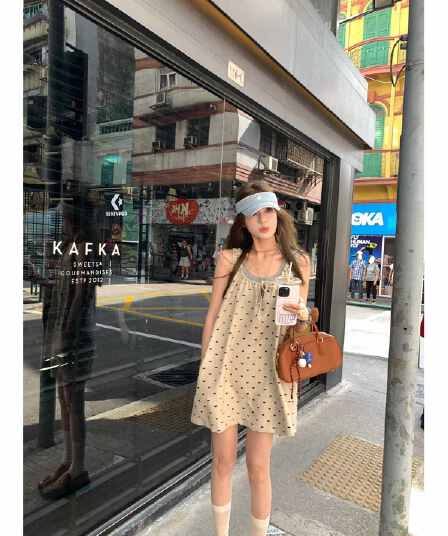 니아 미 당겨서 회화 사회 du 홈 이중층 슬립 드레스 펌프 로프 디자인 센스 도트 무늬 조끼 스커트
