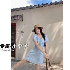 批发150小矮个子拼接蕾丝连衣裙女<b class='q'>春</b>短袖V领收腰a字修身法式系带短裙