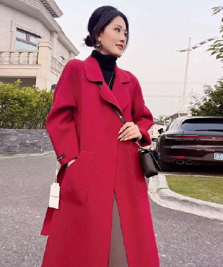 단면 양모 코트 여자 중간 롱 코트 무릎 아래 2026 년 가을 겨울철 새로운 고급 다용도 양모 니트 여성 코트