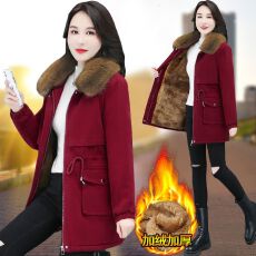 批发年轻妈妈保暖派克中长款外套冬季新款女装加绒棉衣羊羔绒保暖外套