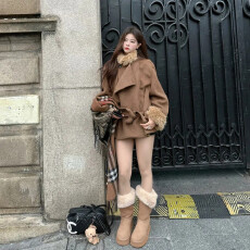 批发韩系咖色毛呢外套女秋冬季2025新款小个子香风巨好看短款呢子大衣