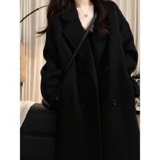 批发毛呢外套女<b class='q'>中长款</b>秋冬季厚款加绒新款显瘦高级感小个子呢子大衣女
