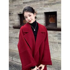 批发红色大衣女<b class='q'>中长款</b>2026秋冬新款韩系宽松系带结婚毛呢外套