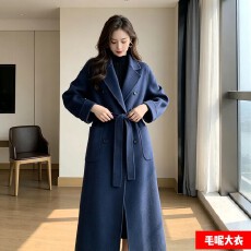 批发赫本风毛<b class='q'>呢外套</b>女秋冬中长款显瘦宽松高端洋气双排扣过膝呢子大衣