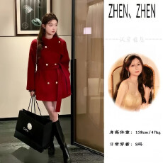 批发【千金女主】冬季网红爆款呢子大衣外套女显瘦围脖领系带毛呢外套