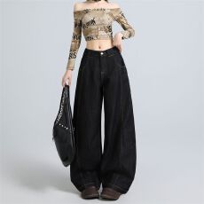 批发实拍 黑金色后腰弹力松紧时尚防褪色<b class='q'>牛仔裤</b>秋新款百搭通勤弯刀裤