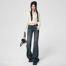 批发实拍 2025秋季新款低腰美式辣妹高弹微喇<b class='q'>牛仔裤</b>