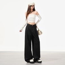 批发实拍 甜酷黑金色系｜时髦显瘦高腰阔腿裤女 常规&加长