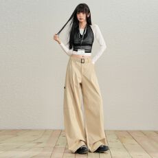 批发实拍 搭配王<b class='q'>百搭</b>美式工装休闲裤女梨形天菜显瘦直筒阔腿裤