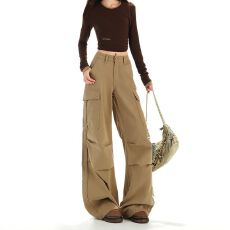 批发实拍 古迷彩工装<b class='q'>裤</b>女秋季高街<b class='q'>嘻哈</b>直筒宽松拖地垂感休闲长<b class='q'>裤</b>子