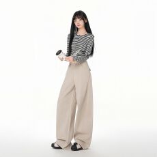 批发实拍 奶茶色弯刀牛仔裤女春季解构设计感百搭显瘦阔腿牛仔裤