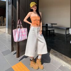 批发实拍 美式复古｜宽松直筒｜洋气<b class='q'>七分</b>阔腿牛仔裤女