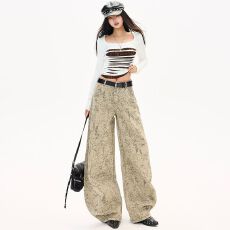 批发实拍 春装新款休闲提花阔腿裤<b class='q'>女</b>装直筒裤潮流宽松时尚<b class='q'>女</b>裤