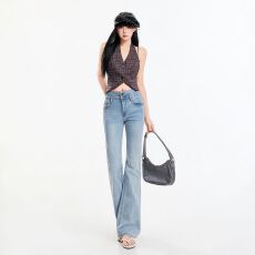 批发<b class='q'>实拍</b> 美式复古千禧辣妹喇叭<b class='q'>裤</b><b class='q'>纹理</b>水洗慵懒百搭拖地微喇<b class='q'>裤</b>