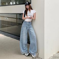 批发<b class='q'>实拍</b> 重工满天星烫钻甜酷辣妹超绝爆闪阔腿显瘦腰带设计阔腿牛仔