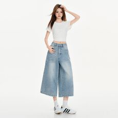 批发实拍 美式复古冰川蓝高腰宽松直筒春夏百搭百七分裤<b class='q'>牛仔</b>裤女
