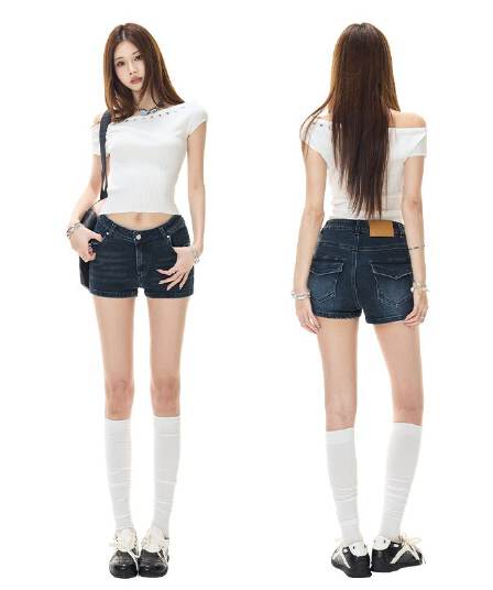 실사 핫걸 섹시함 v 모양 자연 펭 넓적 다리 리프트 엉덩이 데님 반바지 핫 바지