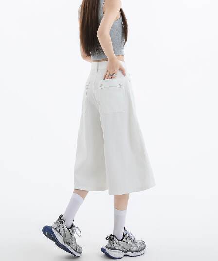 실사 아메리칸 루즈핏 7 점 청바지 여성 여름 개성 디자인 루즈핏 넓은 다리 높음 거리 스트레이트 바지 여성