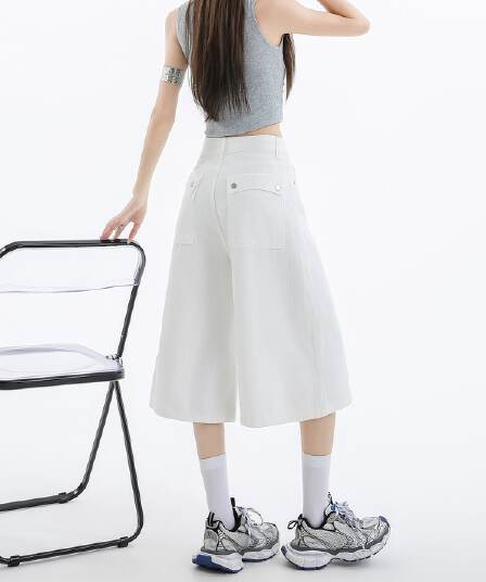 실사 아메리칸 루즈핏 7 점 청바지 여성 여름 개성 디자인 루즈핏 넓은 다리 높음 거리 스트레이트 바지 여성