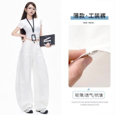 批发实拍 感美式复古辣妹弯刀裤百搭显瘦多口袋阔腿工装休闲裤