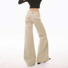 批发<b class='q'>实拍</b> 卡其色微喇女不贴腿新款修身百搭直筒喇叭<b class='q'>裤</b>子