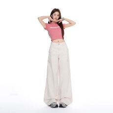 批发<b class='q'>实拍</b> 美式复古奶杏色设计多口袋工<b class='q'>装</b><b class='q'>裤</b>男女宽松高街直筒休闲<b class='q'>裤</b>