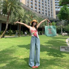 批发实拍 春夏新款 天丝凉感高腰复古宽松阔腿拖地牛仔裤女