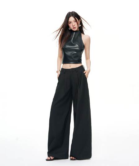 실사 가을 겨울철 새로운 아메리칸 레트로 정장 루즈핏 느긋한 도루 센스 핫걸 캐주얼 바지 여성