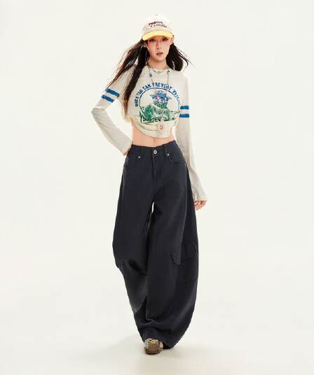실사 2026 새로운 워크웨어 팬츠 여성 모통이 칼 아메리칸 도루 센스 순면 바닥 청소