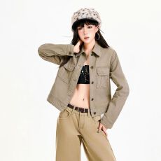 批发实拍 牛仔套装女夹克外套微喇美式复古