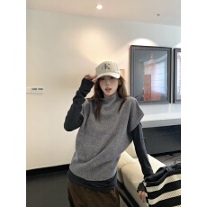 批发PPHOME半高领灰色短袖毛衣针织衫女秋季韩chic叠穿修身打底衫上衣