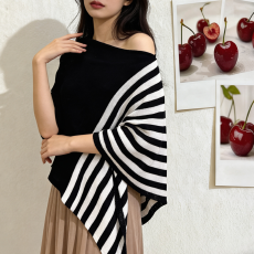 2026夏季新款韩版针织拼色条纹女百搭洋气保暖披肩外搭开衫