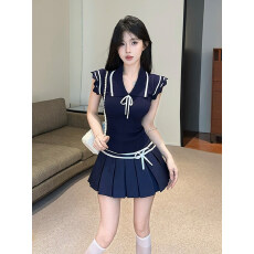 批发<b class='q'>夏季</b>学院风甜美减龄小飞袖针织上衣女团甜辣风表演学生显瘦<b class='q'>工作服</b>