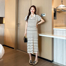 批发慵懒风宽松条纹<b class='q'>连衣裙</b>女2026夏季新款显瘦<b class='q'>蝙蝠</b>袖针织长裙