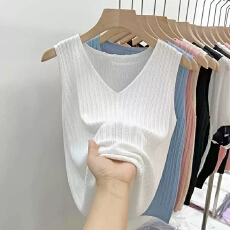 批发2026夏季内搭女薄款透气修身背心针织衫<b class='q'>百搭</b>v领冰丝打底吊带上衣