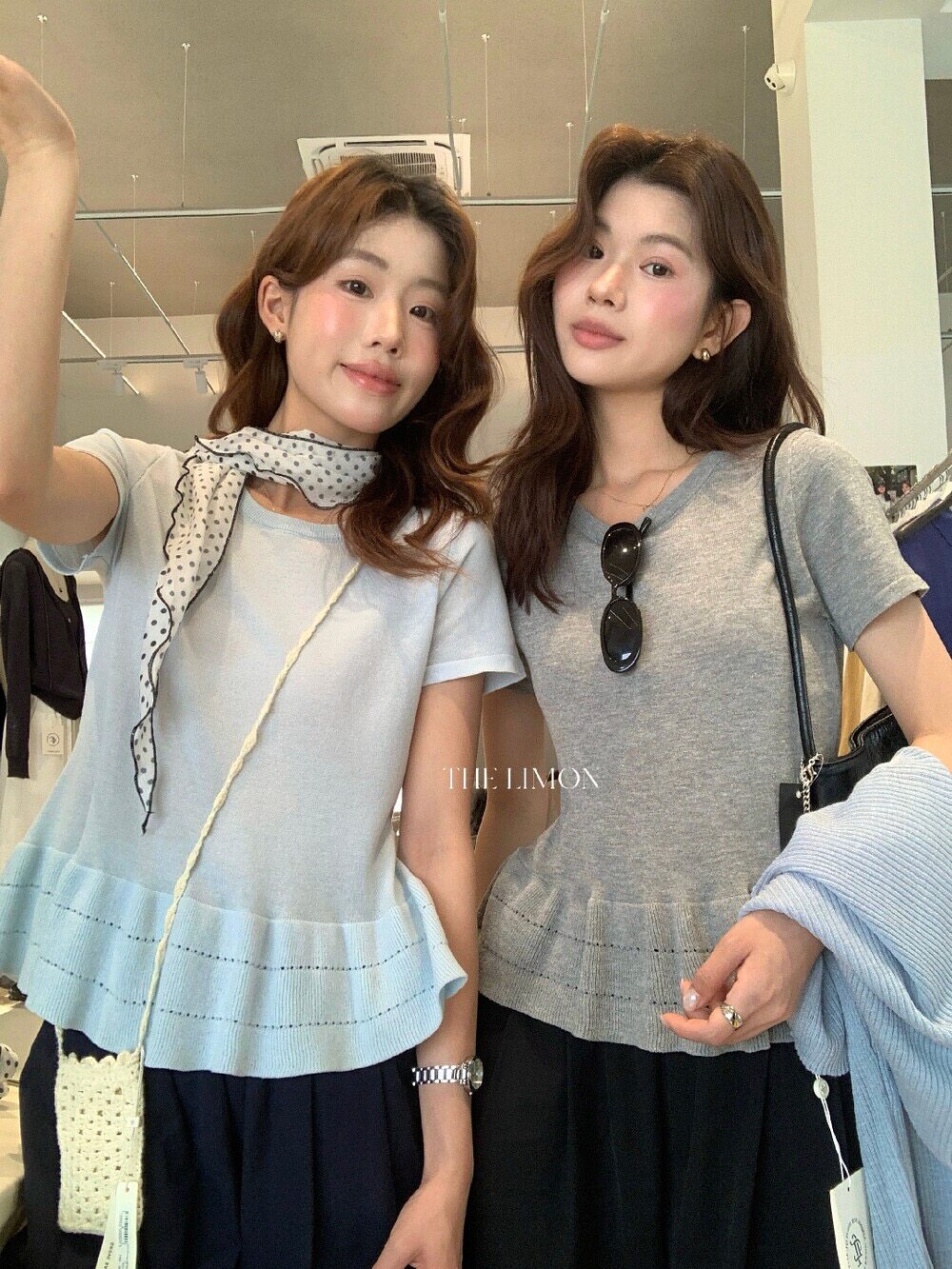 the limon 레몬 녹차 2026 한 부서 주름 레이스 디자인 센스 외국 가스 반팔 티셔츠 니트 맨위 여성