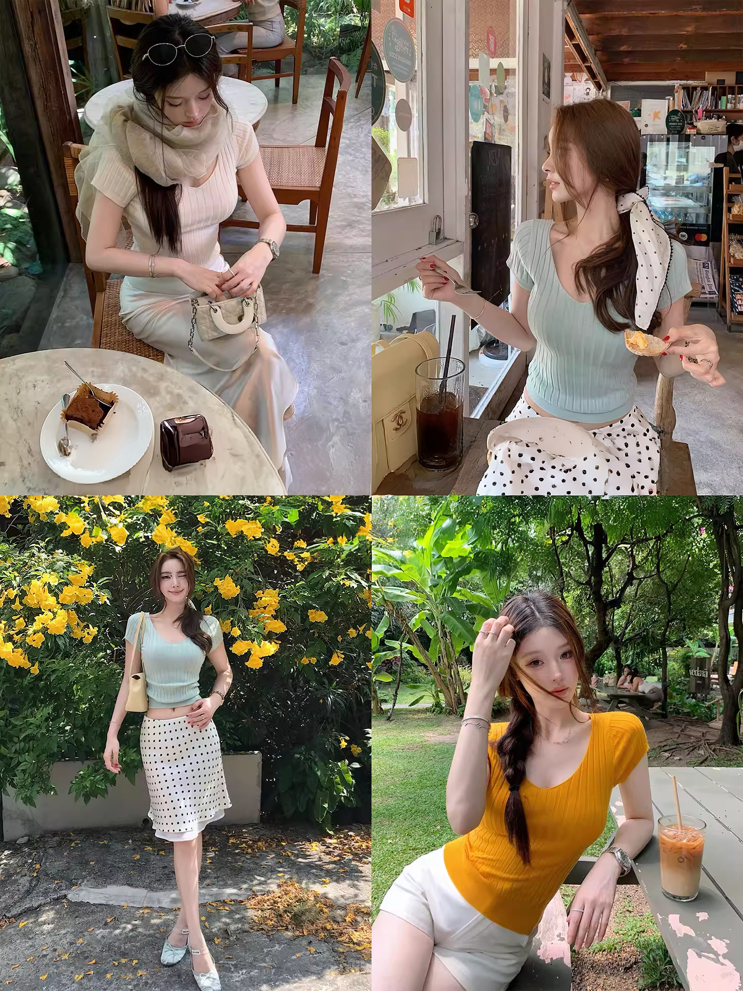 lilylikes 박하 소프트 캔디 신선함 밝은 2026 여름 단색 반팔 티셔츠 여성 V넥 니트 맨위