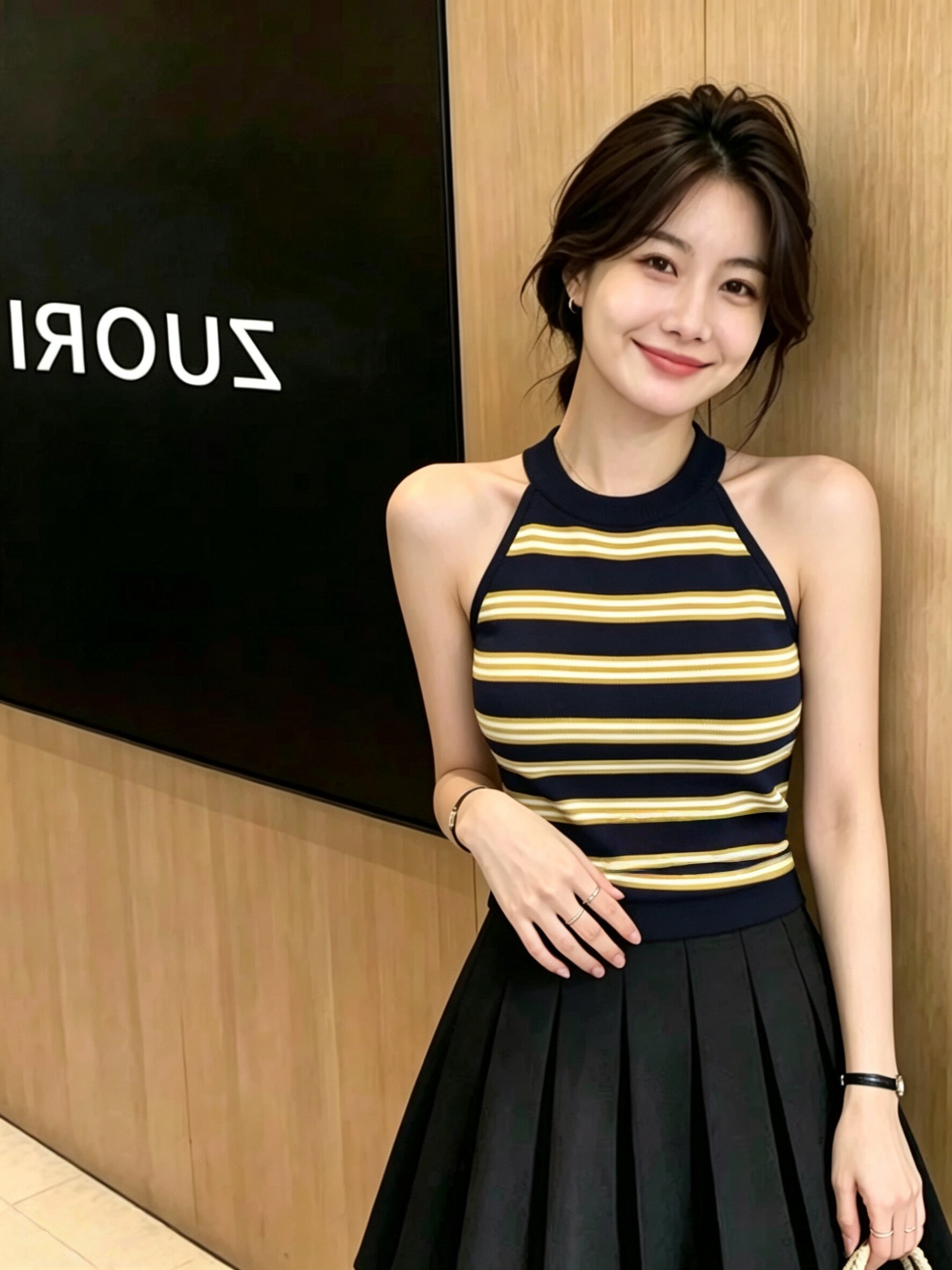 어제 낭만주의 핫걸 바람 배색 스트라이프 니트 캐미솔 여름 몸매 가꾸기 슬림해 보이는 민소매 외출용 맨위