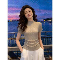 批发设计感小众短袖针织衫女夏季薄款时尚百搭修身<b class='q'>小衫</b>慵懒风软糯上衣