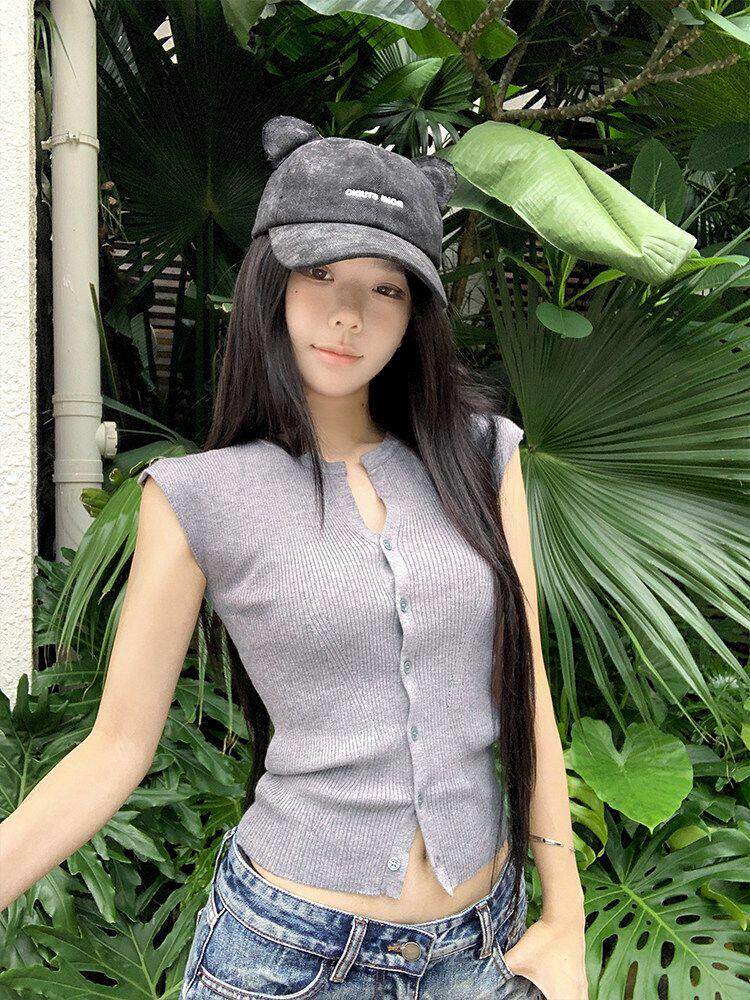 한 부서 chic Chic 1 4 인치 소켓 렌치 소매 조끼 여성 여름 2026 새로운 타이트 꼬집기 허리 슬림해 보이는 단추