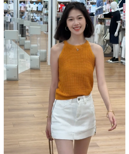 한 부서 행침 목 니트 캐미솔 여름 디자인 센스 출퇴근 품격 미니멀리즘 캐주얼 몸매 가꾸기 슬림해 보이는 맨위