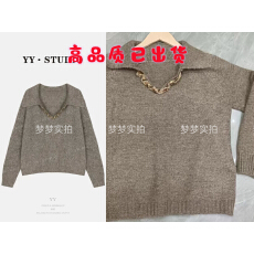 批发YANYAN早秋新款纯色polo翻领V领毛衣<b class='q'>开衫</b>长袖YY-8835