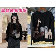 批发YANYAN动物绣花圆领套头针织衫女秋季宽松显瘦时尚长袖毛衣9041
