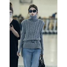 批发CHASINGLIGHT|高智<b class='q'>马甲</b>|腰带针织<b class='q'>马甲</b> 秋冬针织灰色M1321