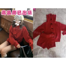 批发红色毛衣<b class='q'>连衣裙</b>子套装<b class='q'>女</b>2025新款秋冬夏季过新年战袍一整套穿搭配