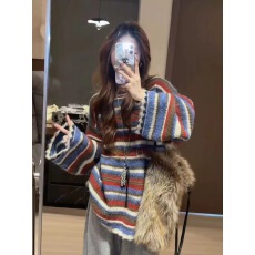 批发冬装一整套穿搭慵懒松弛感羊羔毛马甲叠穿<b class='q'>条纹</b>毛衣阔腿裤三件套女