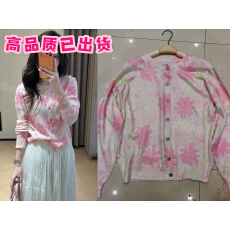 批发外套女26春夏新款撞色花朵印花<b class='q'>针织</b>薄毛衣<b class='q'>开衫</b>