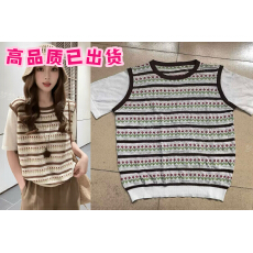 批发2026夏季独特宽松撞色条纹花朵<b class='q'>假两件</b><b class='q'>针织衫</b>2662